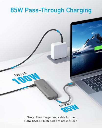 Anker USB C Hub, 5-in-1 USBC to HDMI Splitter with 4K Display | 85W Max PD, 1 Powered USB-C 5Gbps & 2 Powered USB-A 3.0 5Gbps Data Ports, for MacBook Pro, MacBook Air, Dell and More (Grey)
