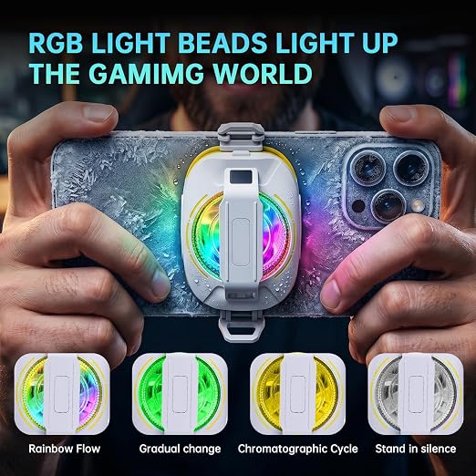 Cell Phone Cooler for Gaming, Magnetic Portable Rechargeable Battery Mobile Phones Radiator, Cellphone Fan Cooler with RGB Lights for iPhone Series, iPad Pro Tablet, Android, TikTok Live