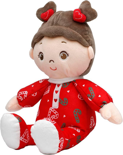 Baby Starters Large 13 inch Soft Baby Doll with Printed Pajamas, Brunette Ruby, Red