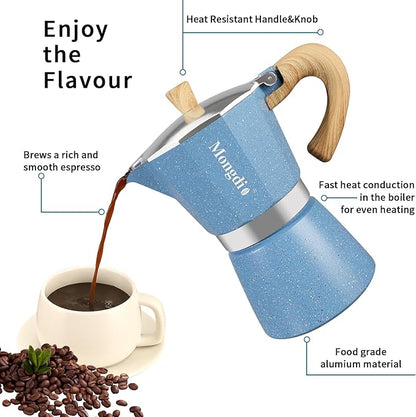 Mongdio Stovetop Espresso Maker Moka Pot, Cuban Coffee Maker Stove top coffee maker Moka Italian Espresso Greca Coffee Maker Brewer Percolator, 12 Espresso Cups, 20 oz - Blue