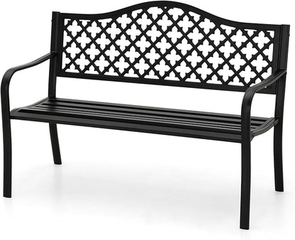 MFSTUDIO 50" Black Outdoor Metal Garden Bench, Cast Iron Frame Patio Furniture with E-Coating, Perfect for Porch and Yard