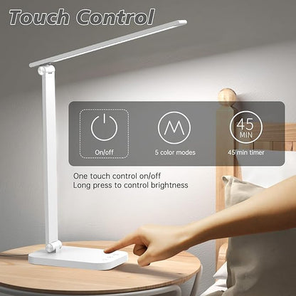 Bright Led Desk Lamp for College Dorm - Foldable Study Desk Light for Home Office, Modern Dorm Study Desk Lamps, 5 Light Mode Dimmable Brightness Eye-Caring Craft Task Lamp Desktop Lamp for Reading