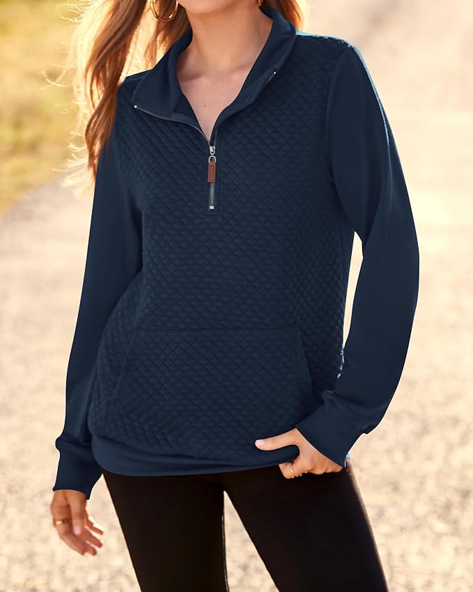 BTFBM Women Fashion Quilted Pattern Lightweight Zipper Long Sleeve Plain Casual Ladies Sweatshirts Pullovers Shirts Tops