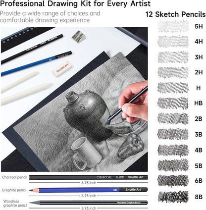 Shuttle Art Sketching and Drawing Pencils Set, 37-Piece Professional Sketch Pencils Set in Zipper Carry Case, Drawing Kit Art Supplies with Graphite Charcoal Sticks Tool Sketch book for Adults Kids