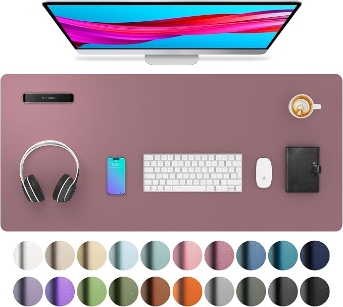 Aothia Leather Desk Pad Protector, Mouse Pad, Office Desk Mat, Non-Slip PU Leather Desk Blotter, Laptop Desk Pad, Waterproof Desk Writing Pad for Office and Home (Dark Pink,36" x 17")