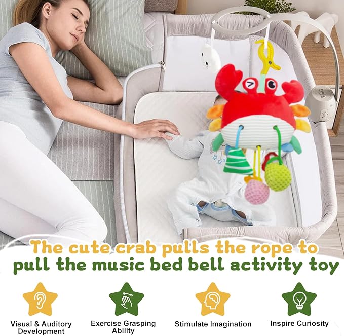Car Seat Baby Toys 0-6 Months，Stroller Toy，Babies Infant Sensory Carseat Hanging Toy Gym with Squeaker, Crinkle, Rattle, Mirror & Teether| Soft Plush，Babies Gift 0-3-6-12 Months Boy Girl