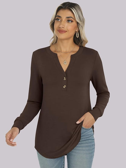 ANRABESS Women's Long Sleeve Shirts 2026 Spring Fashion Dressy Casual Tops Trendy Henley Blouses Cute Work Outfits Clothes