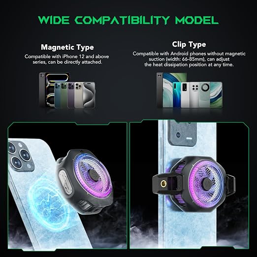 Black Shark Magnetic Cell Phone Cooler 4Pro, Portable RGB Cooling Fan, Cellphone Radiator with Removable Grip, App-Controlled Smart Temperature Control for iPhone MagSafe Series/Android/Tablet/iPad