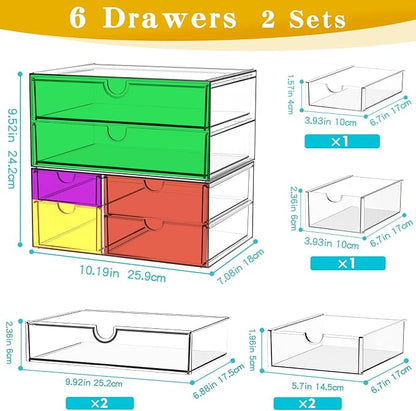 ARSTPEOE Acrylic Organizer with 6 Drawers, Bathroom Counter Organizer, Makeup Desk Organizers, Office Supplies, Storage Drawers for Cosmetic, Pencil, Coffee