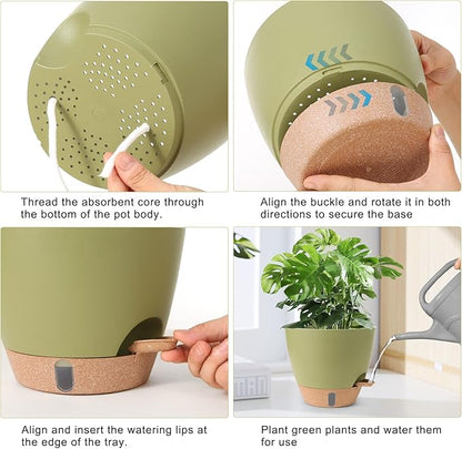 Plant Pots,12/10/9/8/ Inch Large Plastic Self Watering Flower Pots Indoor Outdoor with Drainage Holes, Deep Reservoir,Nursery Planting Pot for Indoor Out Door Plants