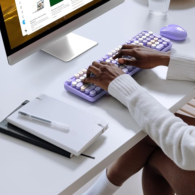 MOFII Wireless Keyboard and Mouse Combo,2.4GHz Retro Full-Size Keyboard with Number Pad and Cute Wireless Mouse for Computer PC Desktops Laptop WindowsxP/7/8/10 Purple Colorful
