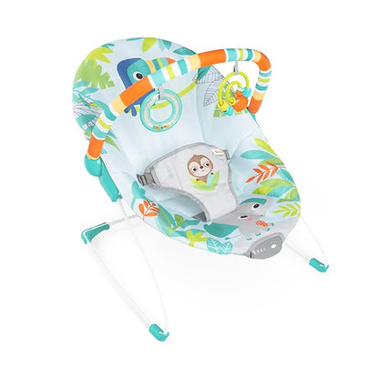 Bright Starts Baby Bouncer Soothing Vibrations Infant Seat - Removable -Toy Bar, Nonslip Feet, 0-6 Months Up to 20 lbs (Rainforest Vibes)