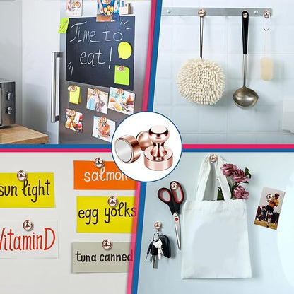 LOVIMAG Fridge Magnets 18Pcs for Refrigerator Whiteboard, Rose Gold | Small Strong Neodymium Metal Cute Push Pin for Classroom, Kitchen, Accessories Decorative, Office, Calendar