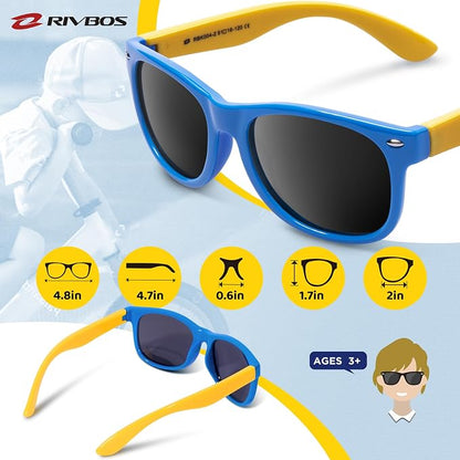 RIVBOS Kids Sunglasses Polarized UV Protection Flexible Rubber Glasses Shades with Strap for Boys Girls RBK004