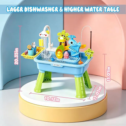 2026 Upgraded Water Table for Toddlers 1-3, Outdoor Water Play Table for Kids Ages 4-8 with Pump, Toddler Water Table, Play Sink with Running Water, Kitchen Sink Toy, Fishing Game, Sensory Table, Blue