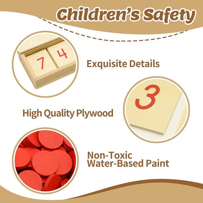 Montessori Wooden Math Counters with Number Cards & Chips 1-10 for Kids 3+ Years Old, Montessori Cards & Counters with Storage Box for Toddlers Math Learning, Preschool Math Toys for Classroom
