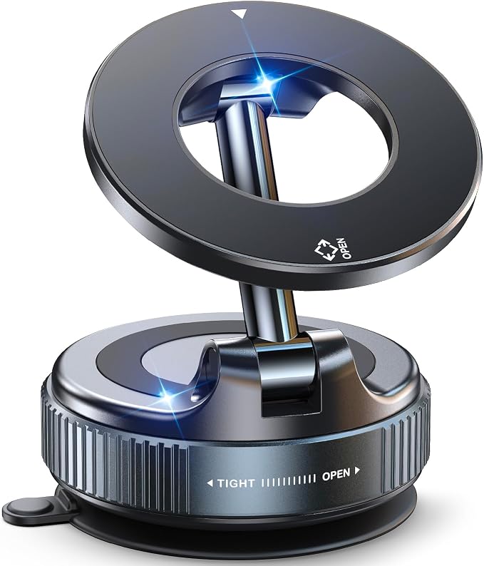Jononser Magnetic Suction Cup Phone Mount for Magsafe, 360° Adjustable Magnetic Car Phone Holder, Pocket Size Foldable Car Mount, Cell Phone Holders for Your Car for iPhone 17 16 15 14 13 12 Series
