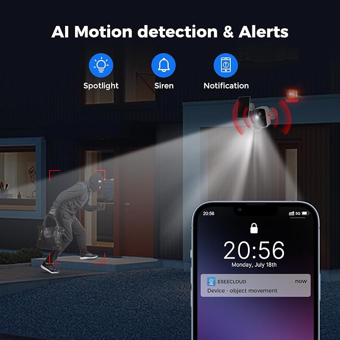 Hiseeu Solar Camera Security Outdoor, 4 Pack 100% Wireless 3K 4MP Surveillance Indoor WiFi Smart Cameras for Home Security Outside, PIR/AI Motion Detection, Waterproof, Color Night Vision, 2-Way Audio