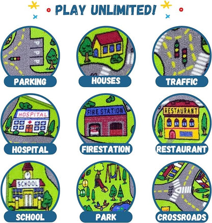 ToyVelt Kids Carpet Playmat Car Rug – Educational Road Traffic Carpet Multi Color Play Mat - Best Kids Rugs for Playroom & Kid Bedroom – for Ages 3-12 Years Old (43" L x 26" W)