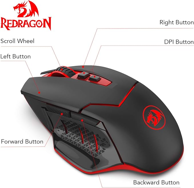 Redragon M690-1 Wireless Gaming Mouse with DPI Shifting, 2 Side Buttons, 2400 DPI, Ergonomic Design, 8 Buttons-Black