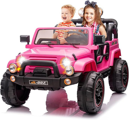2 Seater Ride On Truck and Car Cover, 12V Children's Electric Car with Parental Remote Control, Music, Bluetooth, MP3 Player, LED Lights, Spring Suspension, Pink