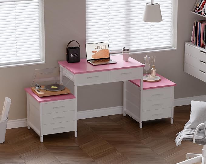 Pamray 63 Inch Office Desk with 8 Drawers and Printer Shelves for Computer | Space-saving, Ample Storage, Large Workspace, Easy Assembly, Sturdy, Suitable for Home Office Study Gaming, Bedroom and Dorms