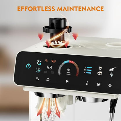 Ollygrin Semi-Automatic Espresso Machine with Grinder, 2-in-1 Coffee Machine with Milk Frother, 20 Bar Pressure Coffee Maker, Removable Water Tank & Bean Hopper, Expresso Machine for Home Barista