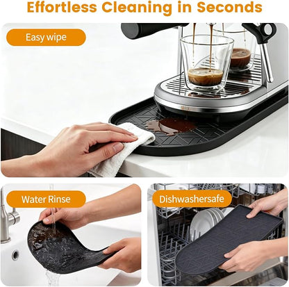 Silicone Coffee Mat,15.8"x7.9" Coffee Bar Mats for Countertop,Espresso Mat, Silicone Heat Resistant Mat for Espresso Machine/Coffee Maker（Black）