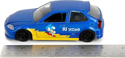 Jada Toys Sonic the Hedgehog with 1997 Honda Civic Type-R Die-Cast Car – 1:32 Scale, Highly Detailed Collectible Model with Sonic Figure, for Ages 8+