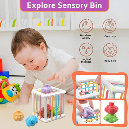 Plunack 6 in 1 Montessori Baby Toys for 6-12 Months — Stacking Blocks & Rings, Pull String, Suction Cup Spinner, Matching Eggs Shape Sorter & Sensory Bin, Infant Developmental Gift Set