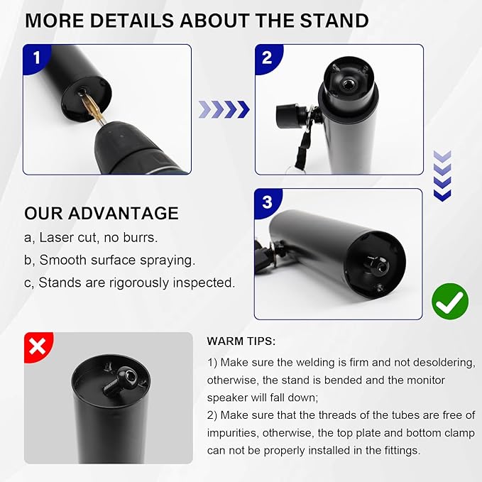 Vondynote Pair of Desktop Clamp Speaker Stands 12°Tilt, Cable Management | Heavy Duty Studio Monitor Stands, 12°Tilt, 13"-16.8" Height Adjustable, Cable Management