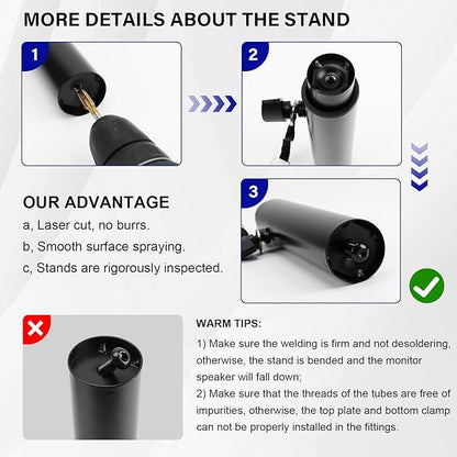 Vondynote Pair of Desktop Clamp Speaker Stands 12°Tilt, Cable Management | Heavy Duty Studio Monitor Stands, 12°Tilt, 13"-16.8" Height Adjustable, Cable Management