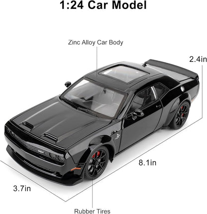 Compatible for 1/24 Dodge Challenger SRT Hellcat Car Model, Collectible Die-Cast Model Car with Lights and Sounds,Pull Back Car Toy for Adults Kids Birthday Gifts Decoration (Black)