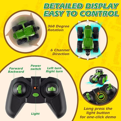 IJIGU Remote Control Tractor Toys, Light Up Farm Monster Trucks Toy for Boys 3, 4, 5, 6, 7 Year Old, 2.4 Ghz RC Tractor Toys, Ideal Christmas, Birthday Gifts for Kids