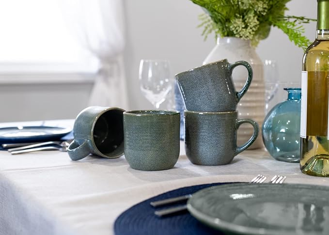 Elanze Designs Glossy Reactive Glaze Large 17 Fluid Ounce Everyday Kitchen Food Grade Ceramic Stoneware Coffee Mug Cup with Comfort Curved Handles, Set of 4, Ocean Teal Blue