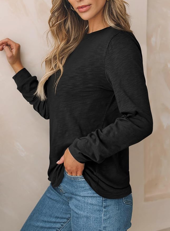 EVALESS Womens Crewneck Long Sleeve Tops Casual Polka Dots Tops Fall 2026 Tshirts Shirts