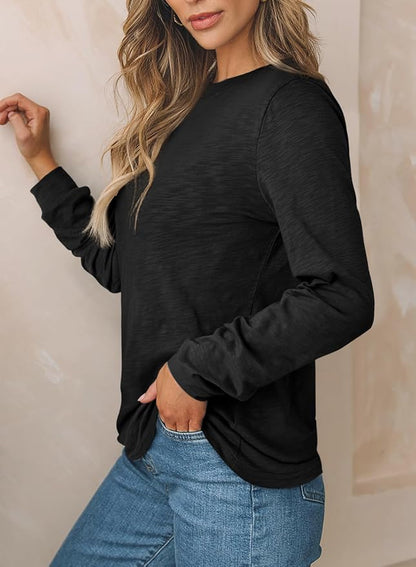 EVALESS Womens Crewneck Long Sleeve Tops Casual Polka Dots Tops Fall 2026 Tshirts Shirts