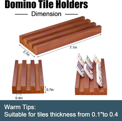 Soulchen Walnut Wood Color Wooden Domino Racks Set of 8, Wood Domino Tiles Trays Holders Organizer for Mexican Train Classic Board Accessories, Dominoes Not Included (7.1 x 2.8 Inch)