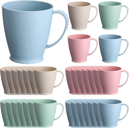 Zopeal 32 Pack Wheat Straw Plastic Coffee Cups Mugs 10 Oz Reusable Plastic Cup Mug with Handle Lightweight Microwavable Dishwasher Safe Unbreakable for Tea Milk Water Juice Coffee (Multicolor)