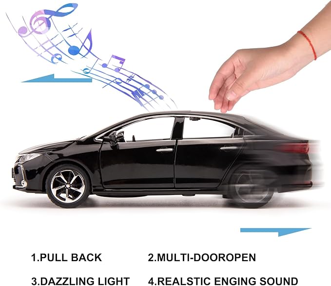 BDTCTK Compatible for 1:32 Corolla Model Car, Zinc Alloy Pull Back Toy Car with Sound and Light for Kids Boy Girl Black