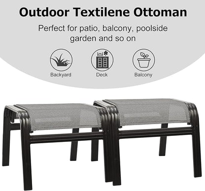 Patio Ottomans Outdoor Foot Rest Aluminum Patio Footstool Samll Seat Wicker Furniture Patio Ottoman 2 Pieces Grey