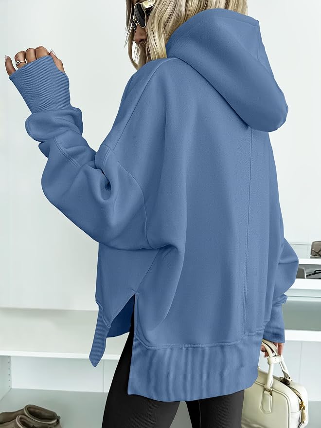 ANRABESS Womens Oversized Hoodies Long Sleeve Fleece Side Slit Hooded Sweatshirts Pullover 2026 Fall Outfits Y2K Clothes