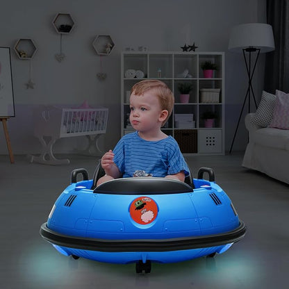 Ride On Bumper Car, 12V Electric Toddlers Car with Remote Control, Safety Belt, Music, Flashing Lights, 360 Degree Spin, Bumper Car for Toddlers,Kids (Blue)