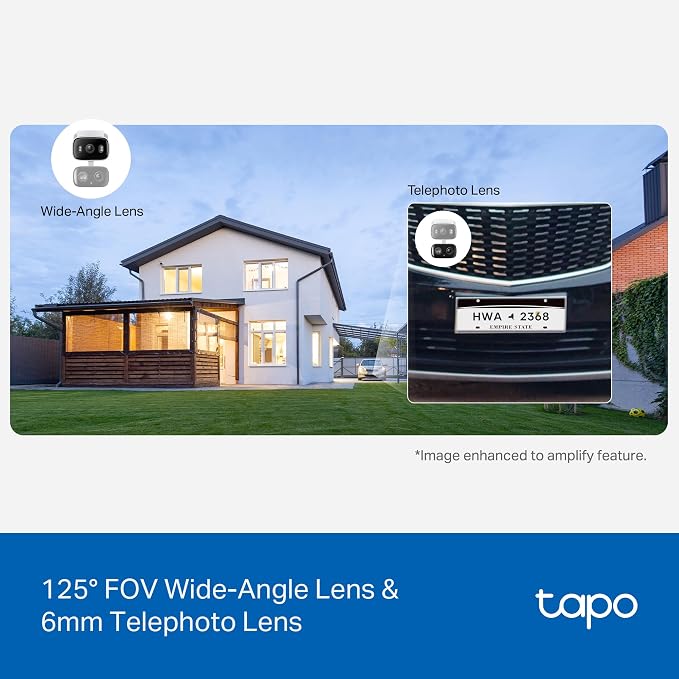 Tapo 2K Indoor/Outdoor Dual Lens Pan/Tilt Wired Security Camera - 125° Wide-Angle View + 6mm Zoom, Motion Track, Person/Vehicle Detection, Local Storage or Optional Cloud, C246D
