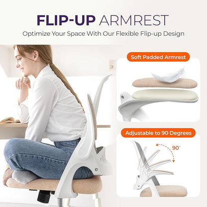 NEO CHAIR Office Desk Gaming Ergonomic Computer Chair with Lumbar Back Support Adjustable Height Swivel Rolling Wheels Flip-up Arms Mesh Chair for Home Vanity (Beige) | Lumbar Support, Height Adjustment, 360° Swivel and Rolling Base, Space-Saving Desig...