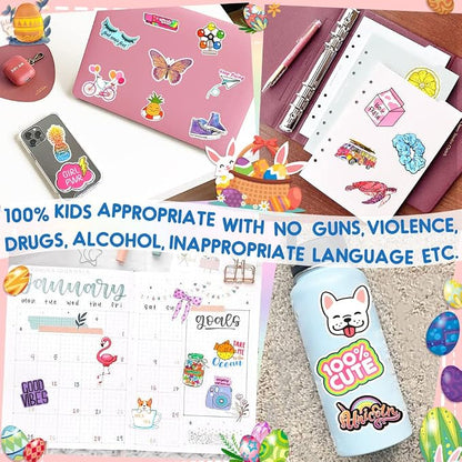 QTL 250pcs Cute Vinyl Stickers for Girls Stickers for Kids Teens Girls Easter Basket Stuffers Gifts Water Bottle Stickers for Hydroflask Waterproof