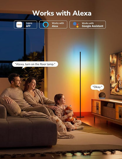 Lepro OE1 AI Corner Floor Lamp, Smart RGBICW LED Corner Lamp with Music Sync, Alexa Enabled, Personalized AI Lighting Designer, Modern Standing Lamp for Living Room/Bedroom,1000LM,2.4G WiFi, No Remote
