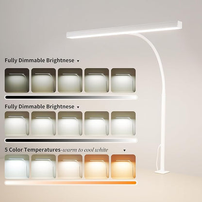 LED Desk Lamp for Office Home, Adjustable Flexible Eye-Caring Desk Light with,5 Modes 10 Brightness Adjustment, USB Adapter Desk Lamp with Clamp-T-W