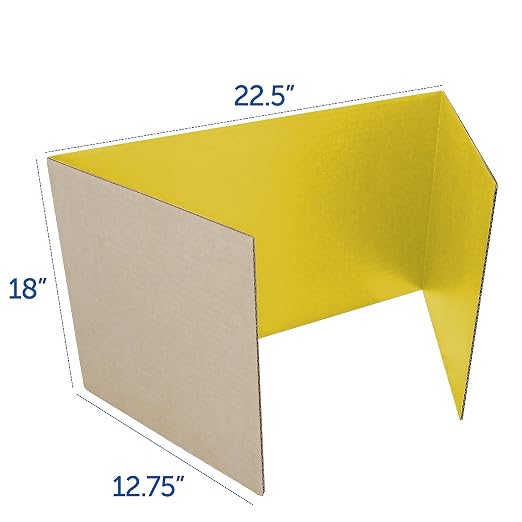 Flipside Products 18”x 48” Yellow Study Carrel, Privacy Boards, Student Privacy and Focus Booth for The Classroom, Desk Divider Cubby for Tests, Made in USA - 24 Pack
