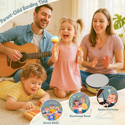 Baby Musical Instruments for Toddlers 1-3, 12PCS Montessori Musical Toy Set with Xylophone, Drum, Maracas...Perfect Toy Gift for 1-3 Year Old Boy Girl